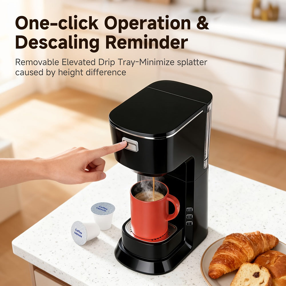 Coffee Maker One-Button Compact Specialty Coffee Machine – Fast Home Brewing, Space-Saving Countertop Design, Barista-Style Results, Available in Black & White