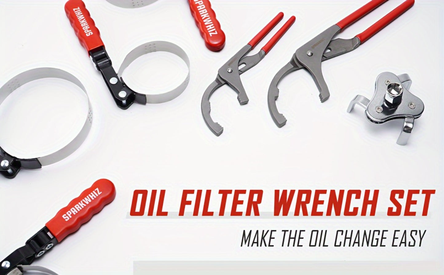 Oil Filter Removal Tool Kit 7-Piece Adjustable 3-Jaw Wrench 9" 12" Oil Filter Pliers Anti-Slip PVC Handle Fits 2-3/4" to 5-1/4" Filters with Funnel