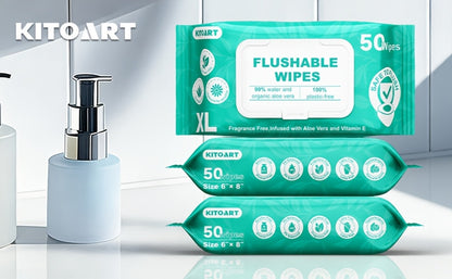 Flushable Wet Wipes Adult XL Unscented No Alcohol Septic Safe Toilet Wipes Portable Family Size for Bathroom Outdoor Camping Travel Hygiene 150 or 300 Wipes 3 or 6 Pack
