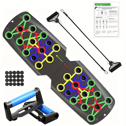 Push Up Board Multifunctional Color-Coded Chest Workout System, Adjustable Home Gym Equipment for Chest, Shoulders, Triceps & Back Strength Training, Lightweight Durable Frame with Resistance Bands & Pull Ropes