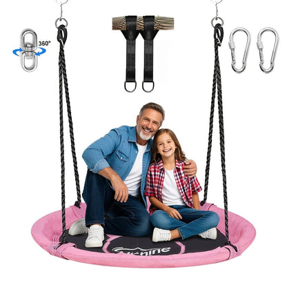 43 Inch Saucer Swing for Kids Outdoor – 360° Spinning Nest Swing with Swivel, Adjustable Ropes & Hanging Straps for Tree or Swing Set | Best Backyard Birthday Gift for Boys and Girls