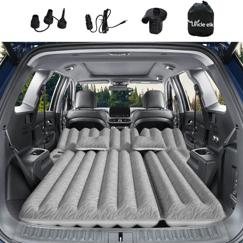 SUV Air Mattress for Camping Inflatable Car Bed with Air Pump 2 Pillows Flocking Surface Portable Sleeping Pad for SUV Backseat Road Trip Family Travel, Black