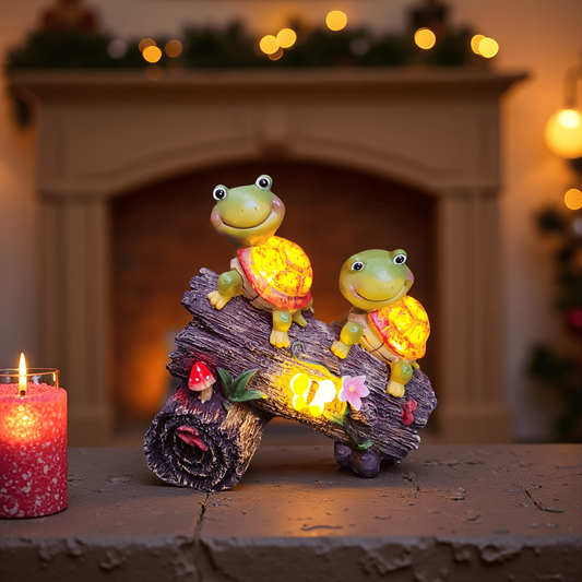 Solar Garden Turtle Statue with 4 LED Lights IP44 Waterproof Resin Frog Face Turtle Figurine Outdoor Decor for Patio Lawn Yard Holiday Festival