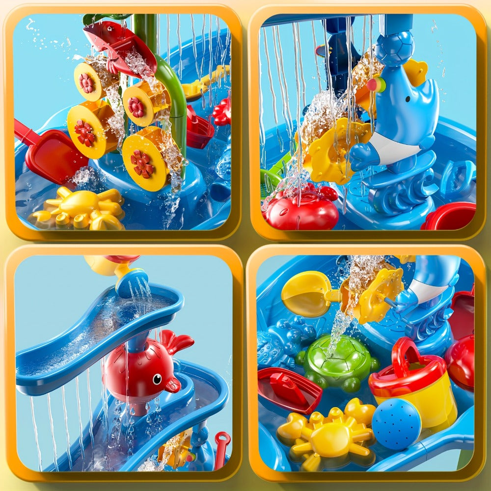 Sand and Water Table for Toddlers 3-Tier – Outdoor Sensory Play Set with Shovel Scoop & Strainer, BPA-Free Backyard Beach Summer Activity Toy for Boys & Girls Ages 2 3 4 5 6 (Blue)