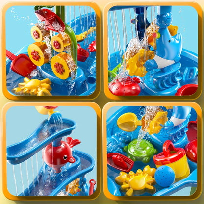 Sand and Water Table for Toddlers 3-Tier – Outdoor Sensory Play Set with Shovel Scoop & Strainer, BPA-Free Backyard Beach Summer Activity Toy for Boys & Girls Ages 2 3 4 5 6 (Blue)