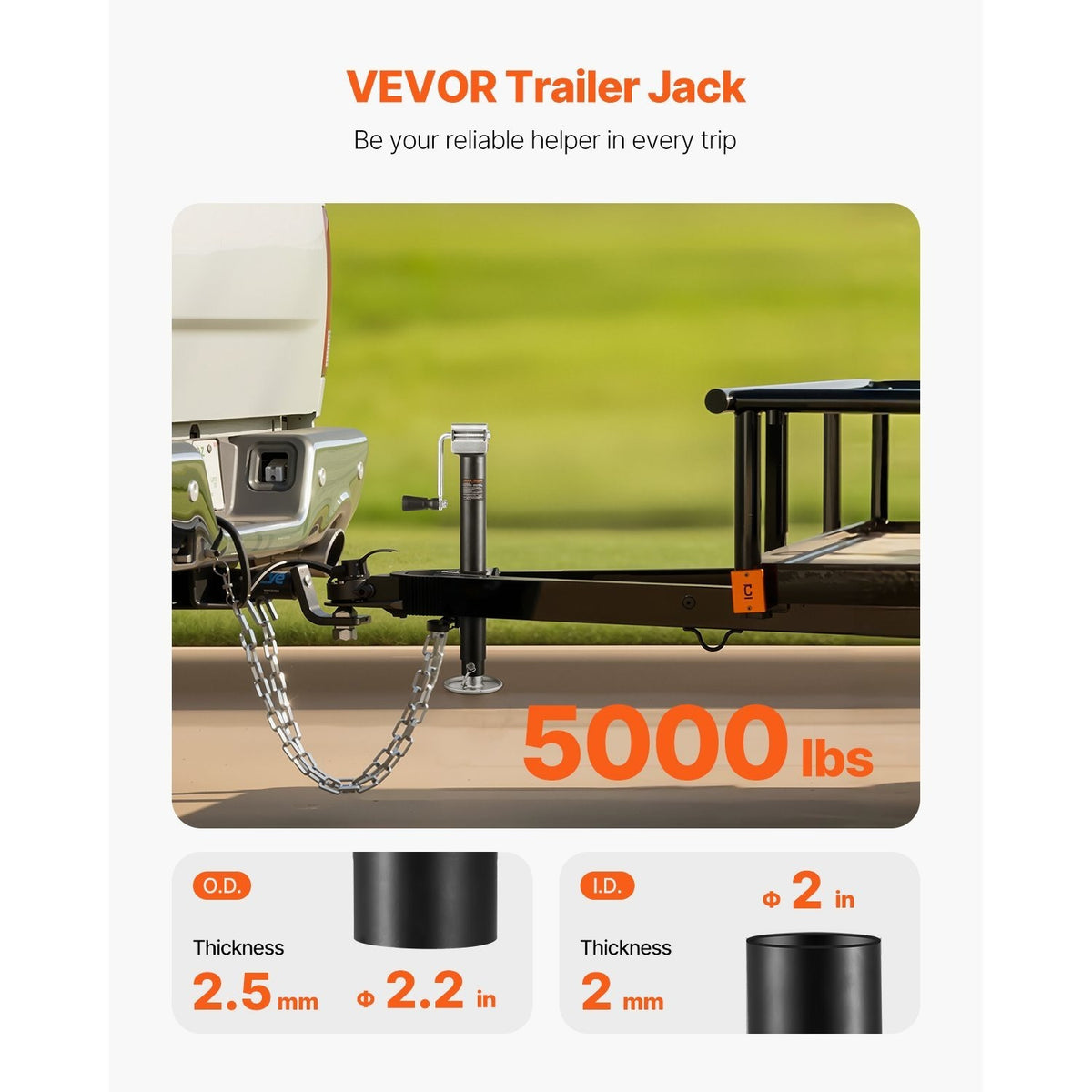 VEVOR A Frame Trailer Jack Bolt on Trailer Tongue Jack 2000/5000 lbs 15-inch Travel