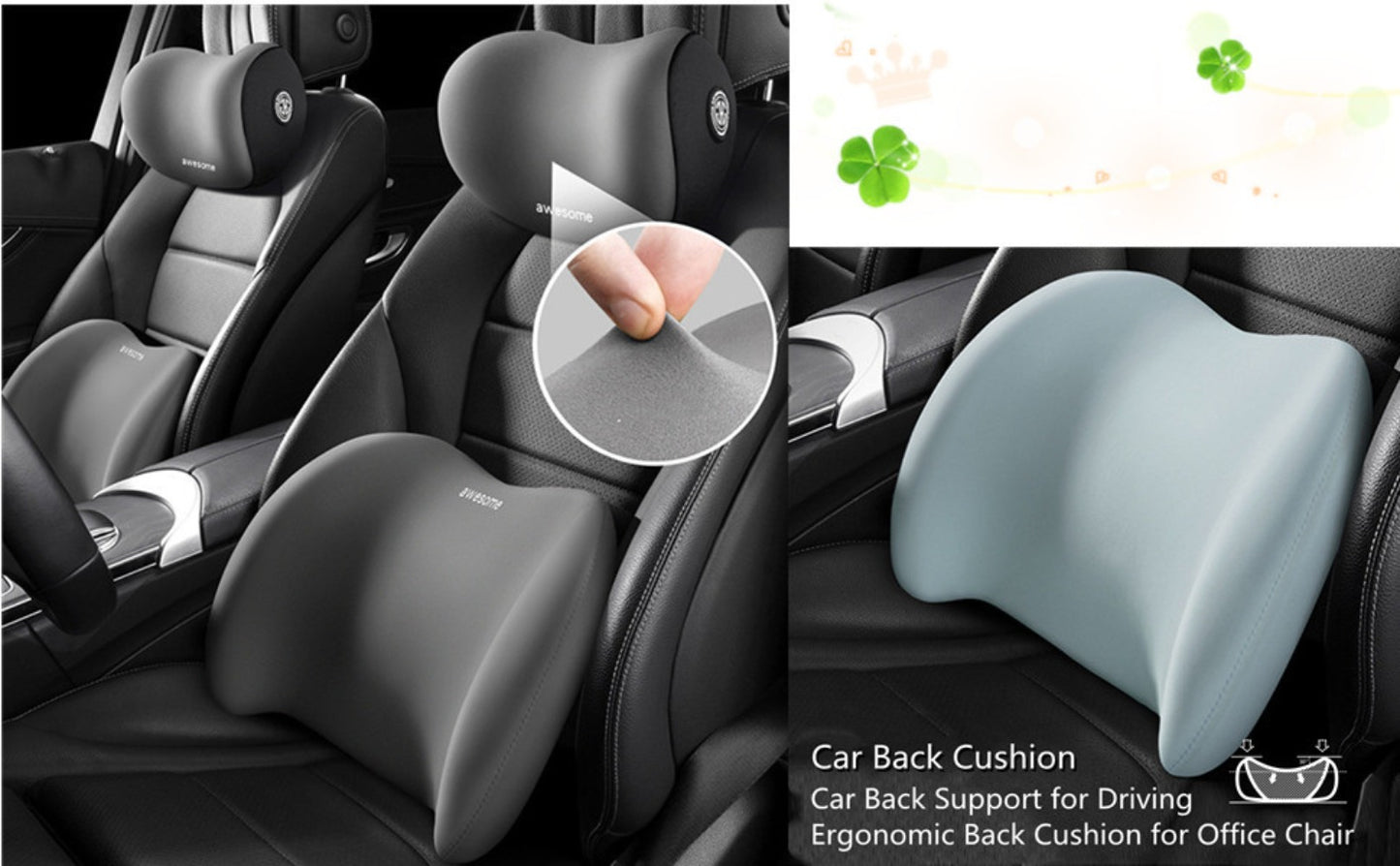 Car Lumbar Support Pillow & Neck Pillow Kit – Ergonomic Seat Cushion Set with Adjustable Strap for Back & Neck Pain Relief, Universal Fit Car Seat, Office Chair, Truck, Wheelchair