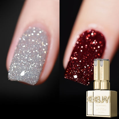 Explosive Glitter Gel Nail Polish 2pcs Shattered Flash Silvery Red – High Saturation Sparkle Long-Lasting Gel in Gilt Bottle, Christmas Holiday Salon Manicure Nail Art Gift for Women
