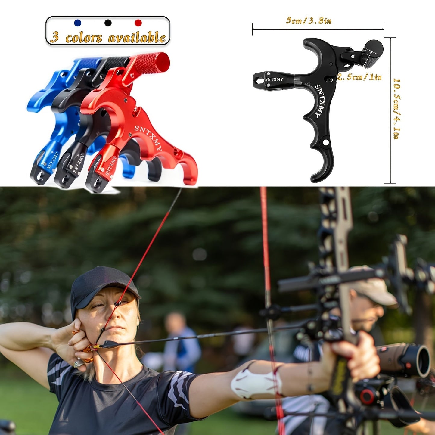 Archery Bow Release Aid for Compound Bow - 360° Rotating Aluminum Thumb Trigger Wrist Strap Release with Adjustable Sensitivity for Hunting & Target Shooting, Black Red Blue Grey