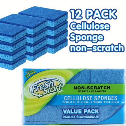 Non-Scratch Cellulose Sponge Dual-Sided with Tough Scouring Pad – Dishwashing Sponges for Kitchen, Dishes & Bathroom, Absorbent & Durable, Green or Blue, 9/12/18/27 Pack Value Sets