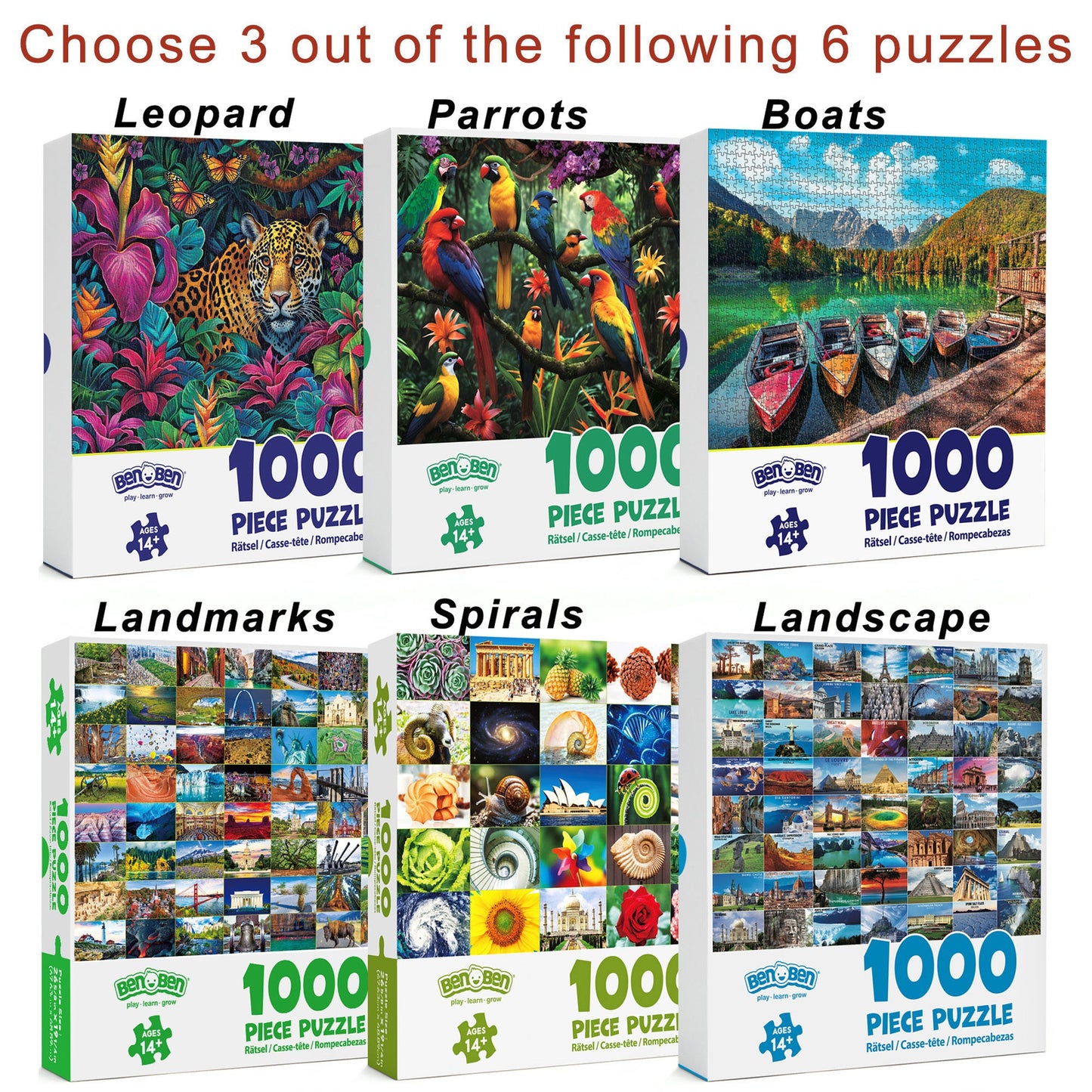 1000 Piece Jigsaw Puzzles for Adults 3-Pack – Challenging Large Puzzle Set with Wildlife, Scenic Landscape & Nature Themes | Letters on Back, Family Game Night, Birthday Christmas Gift