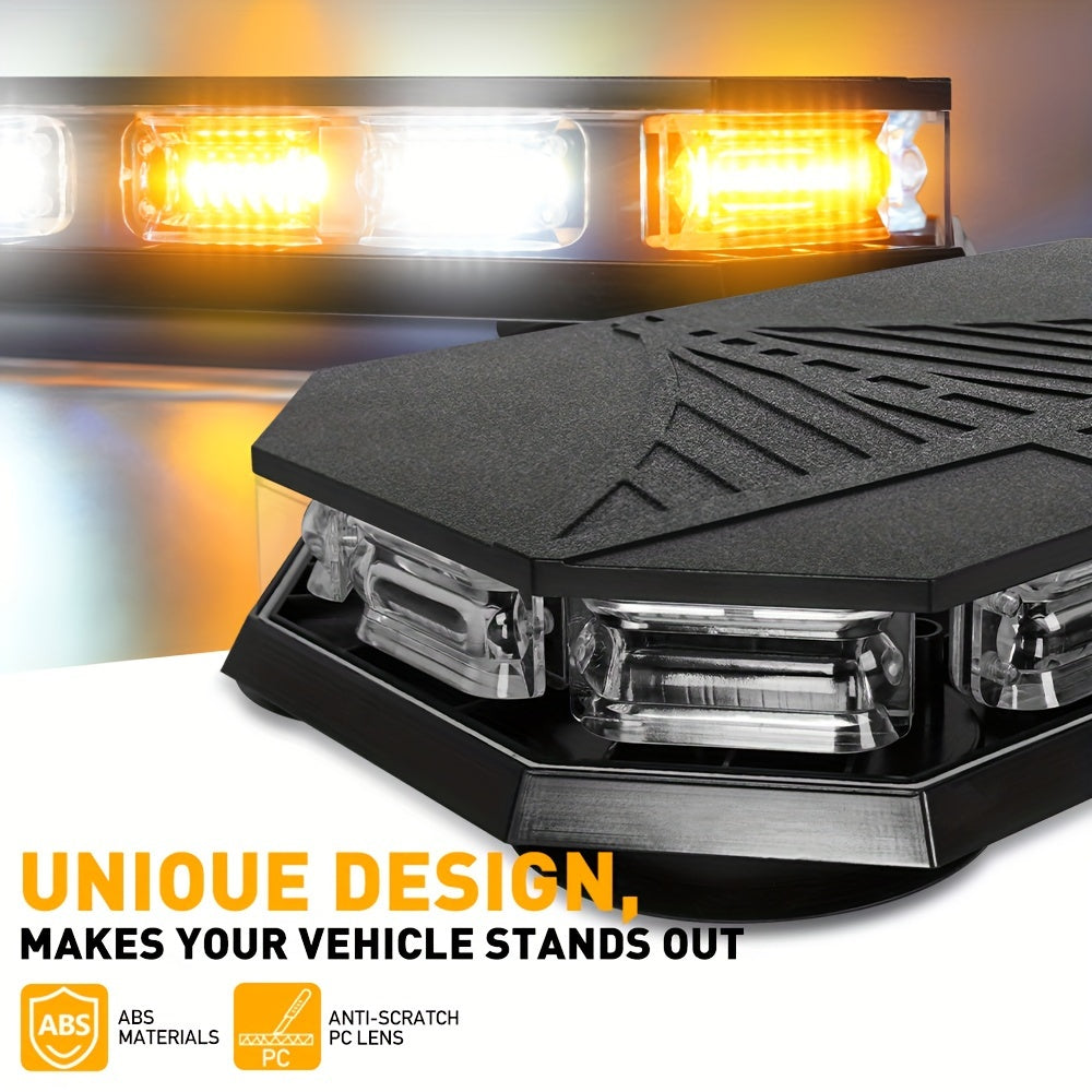126 LED Roof Top Strobe Beacon Light Bar, IP67 Waterproof, Hazard Emergency Flashing Plow Lights for Construction Vehicles Tow Trucks Postal Cars Snowplow, Without Battery