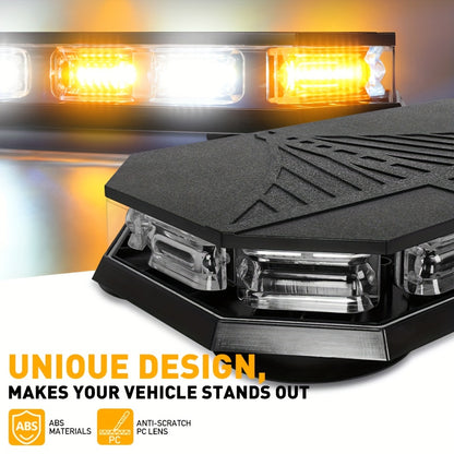 126 LED Roof Top Strobe Beacon Light Bar, IP67 Waterproof, Hazard Emergency Flashing Plow Lights for Construction Vehicles Tow Trucks Postal Cars Snowplow, Without Battery