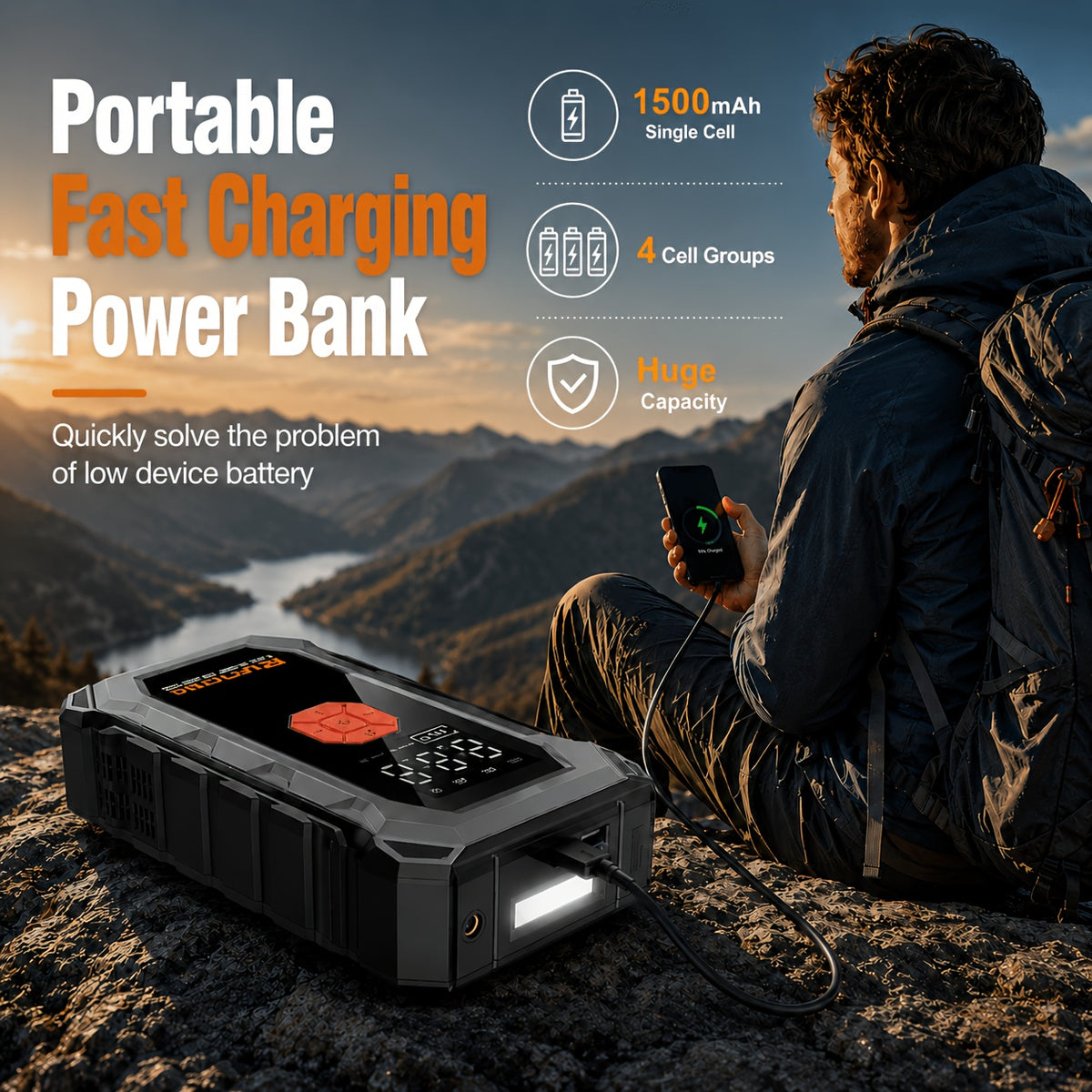 15000A-18000A Peak Jump Starter with Air Compressor, 12V Car Battery Charger, 150 PSI Fast Tire Inflator, All-in-One Emergency Power Bank, LED Flashlight, USB Output, Heavy Duty Jump Starter for Gas & Diesel Cars, SUV, Truck, Roadside Rescue Kit.