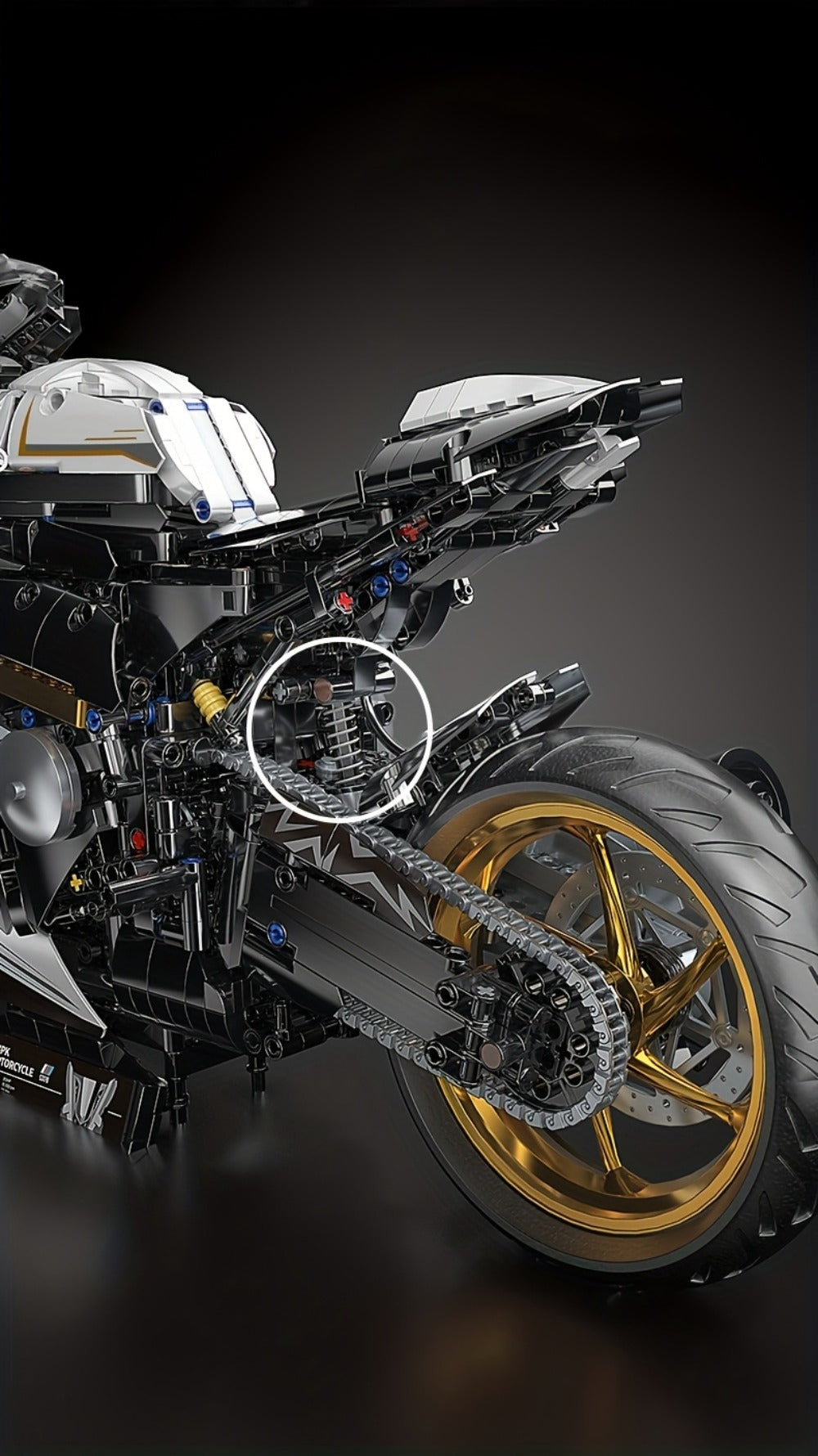 Motorcycle Building Blocks Model Kit 1:5 Scale 2000+ Pieces – Platinum Gold & White Collectible Brick Motorbike Display Set, Unique Gift for Men Adults Collectors Birthday Christmas (Premium Edition)
