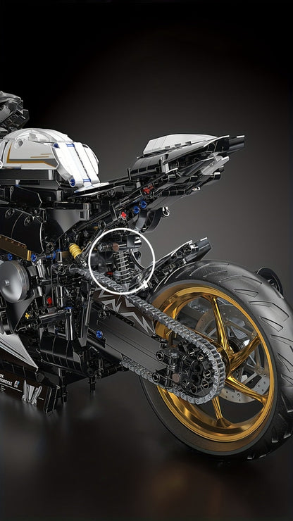 Motorcycle Building Blocks Model Kit 1:5 Scale 2000+ Pieces – Platinum Gold & White Collectible Brick Motorbike Display Set, Unique Gift for Men Adults Collectors Birthday Christmas (Premium Edition)
