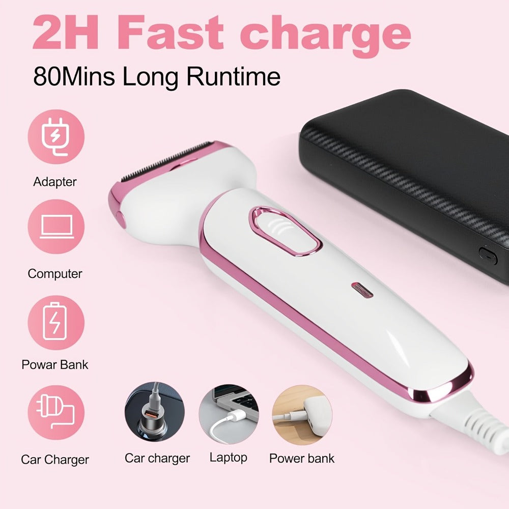4-in-1 Electric Hair Remover for Women USB Rechargeable Shaver Trimmer – Eyebrow Nose Face Leg Bikini Line Underarm Peach Fuzz Removal Stainless Steel Blades Portable Travel Gift
