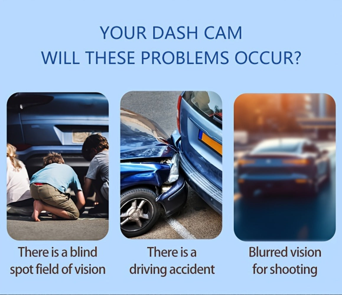 Dash Cam 3-Channel Front Inside Rear – 1080P 170° Wide Angle WiFi Night Vision Loop Recording G-Sensor with 2" IPS Screen & 32GB Card