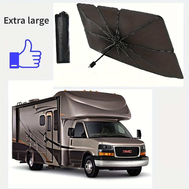 1pc Extra Large Titanium Silver Car Sun Umbrella with Retractable Heat Insulation Windshield Sunshade, Universally Fit for UV Protection on Trucks, Rvs And Cars