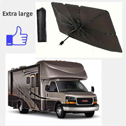 1pc Extra Large Titanium Silver Car Sun Umbrella with Retractable Heat Insulation Windshield Sunshade, Universally Fit for UV Protection on Trucks, Rvs And Cars