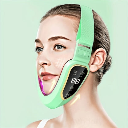 Double Chin Reducer Face Lifting Massager - 6-Speed Electric V-Line Facial Slimming Device, USB Rechargeable Jaw Exerciser & Skin Tightening Beauty Tool for Women, Dark Green / Light Green / Pink