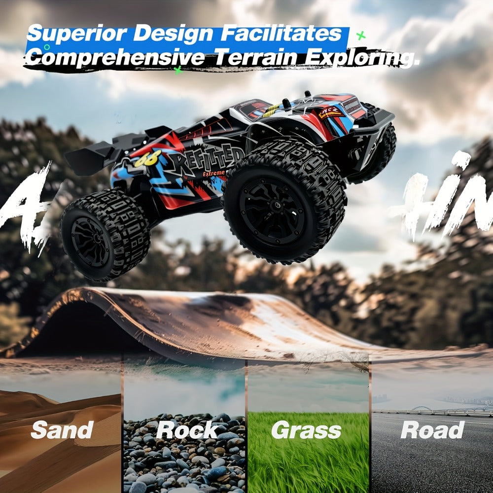 1:18 Scale RC Off-Road Car 35+ KM/H 4WD – 2.4GHz High Speed All-Terrain Remote Control Truck, Hobby Grade RC Racing Crawler for Kids & Adults, Birthday Gift, Blue or Red