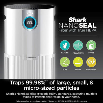 Shark NANOSEAL HEPA Air Purifier MAX – Covers 1350 Sq Ft, Clean Sense IQ Auto-Adjust, Captures 99.98% Dust & Allergens, PM1/PM2.5/PM10 Sensor, 4-Speed Fan, XL Room Purifier, White, Certified Refurbished