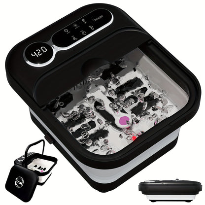 Foot Spa Massager Collapsible with Heater & Temperature Control – Foot Bath with Bubbles, 6 Massage Rollers, Vibration, Red Light Therapy & Auto Massage for Home Foot Care, Black Blue