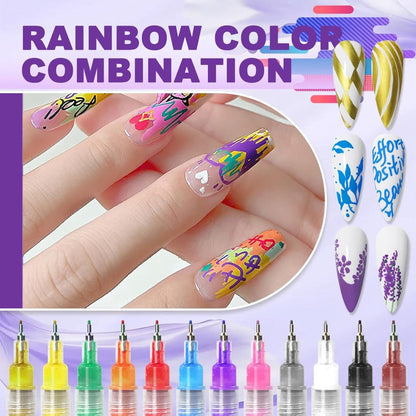 Nail Art Pens Set 12Pcs 0.5mm Ultra-Fine Tip Round Head Brush for DIY Nail Designs - Detailed Line Drawing & Nail Decoration Tools for Beginners and Professionals