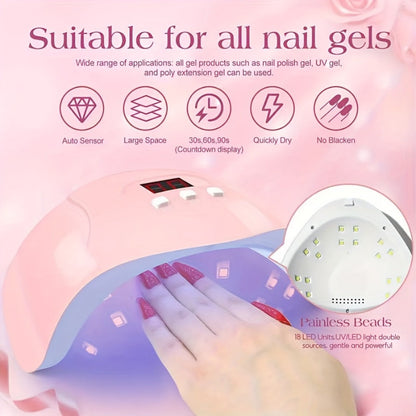 72-Piece Complete Nail Art Set with LED UV Lamp, Electric Nail Drill Pen, Gel Polish, Glue Drying Machine, Nail Polisher, Polish Brush Set, Finger Divider & Stainless Steel Manicure Tools – All-in-One Home Salon Kit for Women