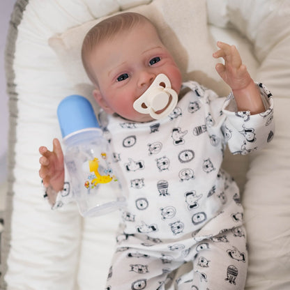 Cloth Body Reborn Baby Doll 19 Inch Soft Vinyl Limbs Hand-Painted Smiling Newborn Girl with Clothes Pacifier Bottle Birth Certificate – Huggable Lifelike Baby Doll Gift for Kids Birthday Christmas
