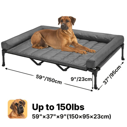Elevated Dog Bed with Cooling Mesh & Removable Bolster Pillow Top Mat – Raised Dog Cot Bed, No-Slip Feet, Breathable Dog Sofa Bed for Indoor & Outdoor Use