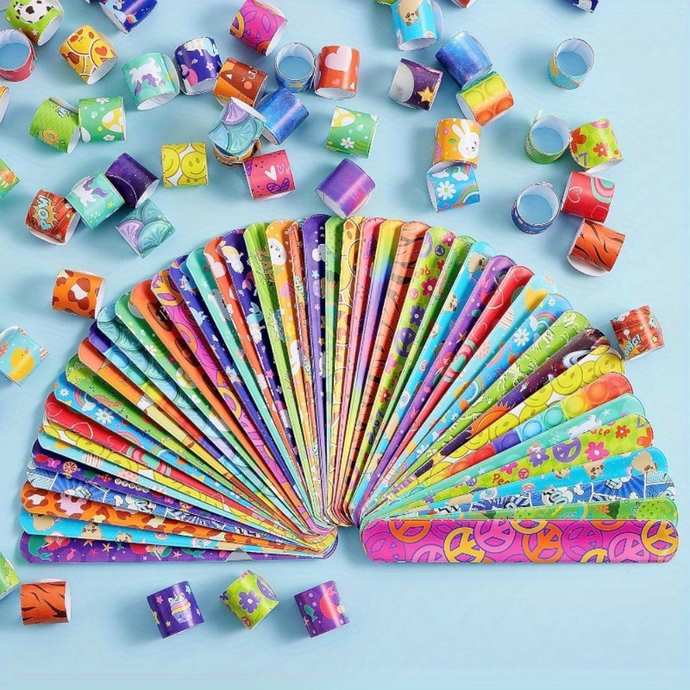 288 Pcs Slap Bracelets Party Favors Bulk Set – 36 Colorful Designs for Kids, Classroom Prizes, Goodie Bags, Easter Halloween Valentine Birthday Party Supplies