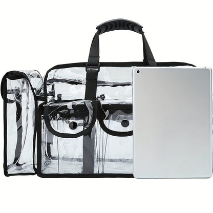 Stadium Approved Clear PVC Tote Bag Extra Large Transparent Shoulder Bag 3 External Pockets Adjustable Straps Waterproof for Men Women Travel Sports Concert Festival