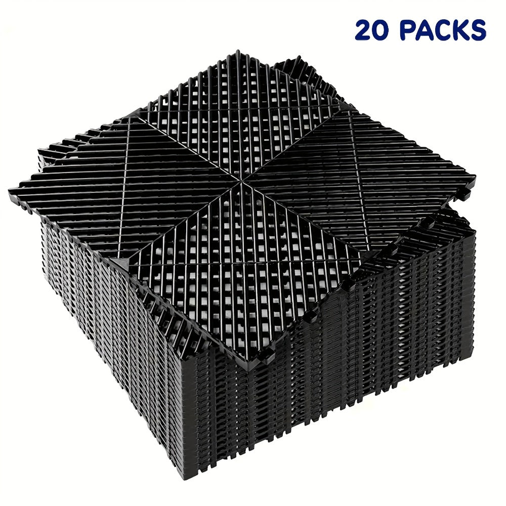Interlocking Garage Floor Tiles 20-Pack - 16"x16" Drainage Floor Mat, Non-Slip PP Tiles for Garage, Car Wash, Basement & Pool | 41.3 Sq Ft Coverage