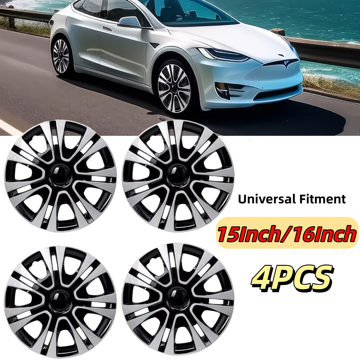 15 Inch/16 Inch Universal Hubcaps, 4pcs/Set Full Cover Wheel Hub Covers, Snap-On Wheel Covers for Auto Tire Replacement, Exterior Decoration of Car Wheels, Durable Construction, Fits R15/R16 Tire & Rim for All Makes And Models