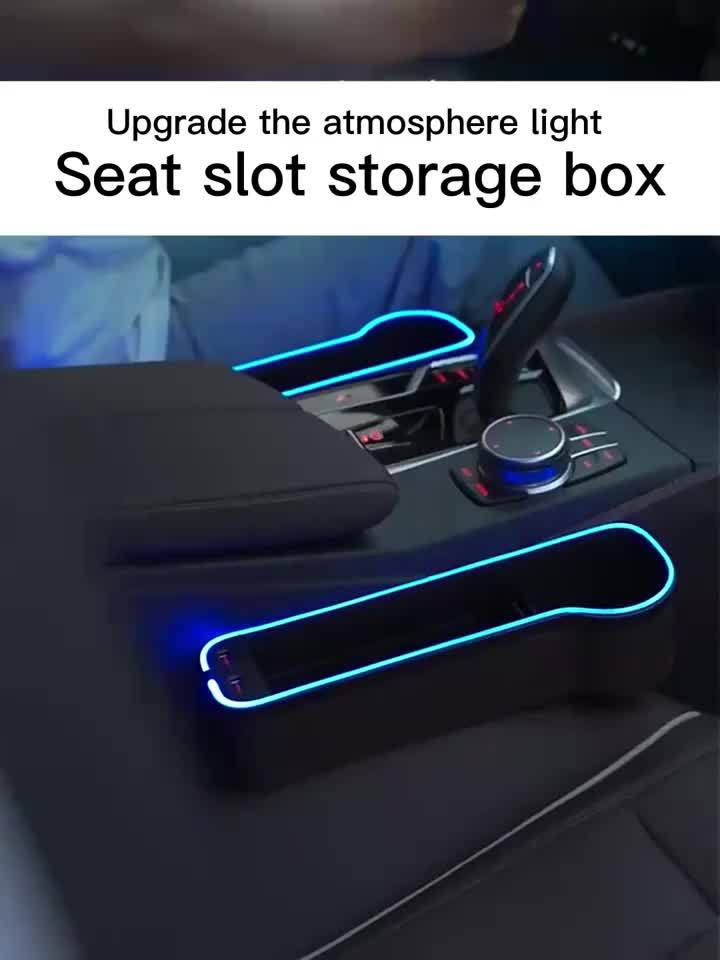 Car Seat Gap Storage Box, Phone Holder Charger, Clutter Organizer, Car Seat Gap Organizer with LED Ambient Lighting, Faux Leather Multi-Function Console Side Bag with Dual USB Charging Ports, for Vehicle Interior Additions