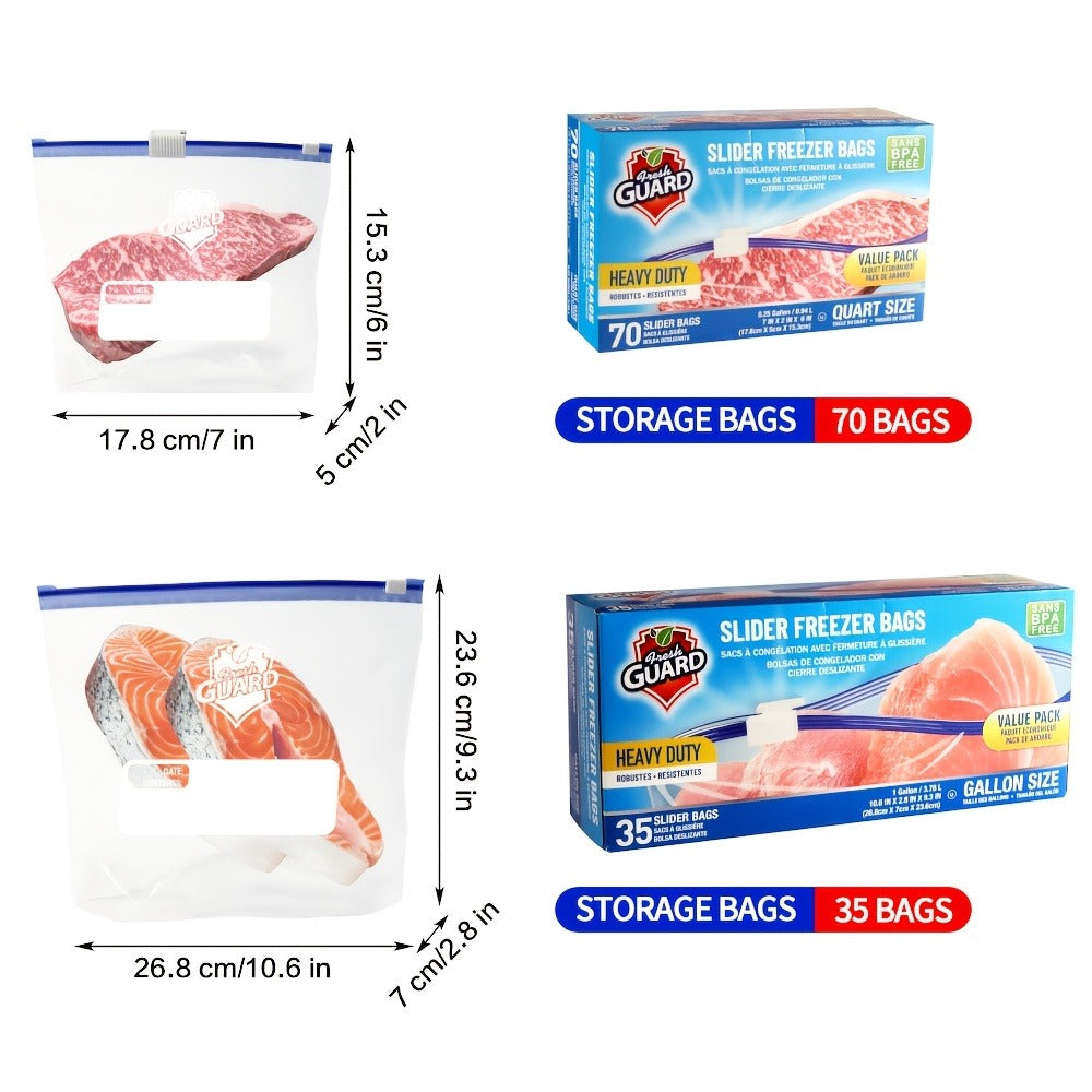 Heavy Duty Slider Storage Bags Ziplock Freezer Bags for Food Fruit Meat Vegetable Grain Kitchen
