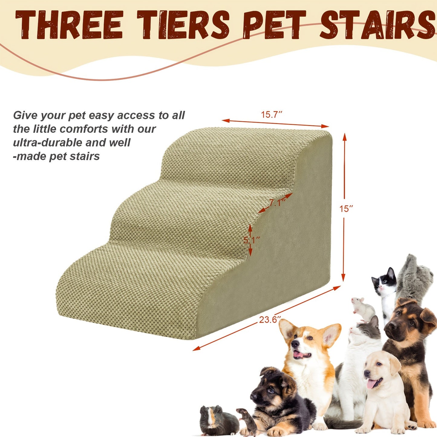 Dog Stairs for High Beds & Sofas – 2/3/4 Step Memory Foam Pet Steps with Non-Slip Bottom, Washable Cover & Textured Surface – Supportive Dog Steps for Senior Dogs, Puppies & Small Breeds