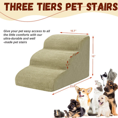 Dog Stairs for High Beds & Sofas – 2/3/4 Step Memory Foam Pet Steps with Non-Slip Bottom, Washable Cover & Textured Surface – Supportive Dog Steps for Senior Dogs, Puppies & Small Breeds