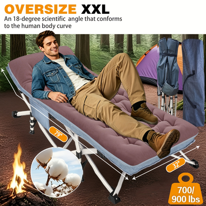 XXL Folding Camping Cot with Mattress - Extra Wide 27" & 32" Heavy Duty Sleeping Cot for Adults, 1200D Oxford Portable Camp Bed with Carry Bag | Outdoor Hiking Backpacking Guest Bed