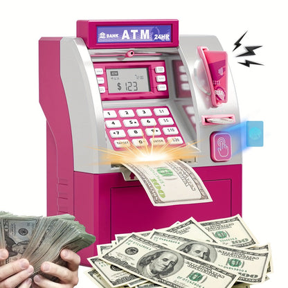 Electronic ATM Kids Piggy Bank with Password – Banknote & Coin Savings Bank for Boys Girls, Birthday Gift, Christmas Gift, Interactive Money Bank Toy, Black & Blue