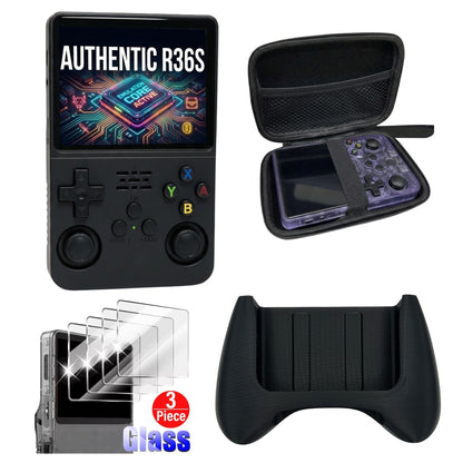 R36S Retro Handheld Game Console ArkOS 3.5" IPS Screen 64GB 128GB – Portable Emulator Gaming Device USB-C 10Hr Battery, Black White Purple, Classic Retro Gaming Gift for Kids Adults