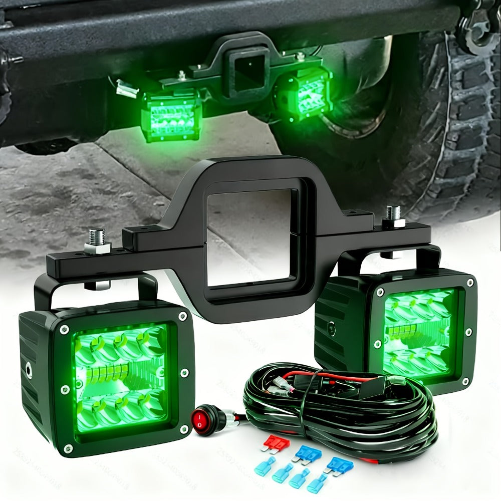 4-Inch LED Off-Road Spot Driving Lights 60W 1260LM Die-Cast Aluminum with Tow Hitch Bracket & 12ft Wiring Harness Kit for Trucks SUVs ATVs, 2pcs White Green Red Yellow Purple Amber Options