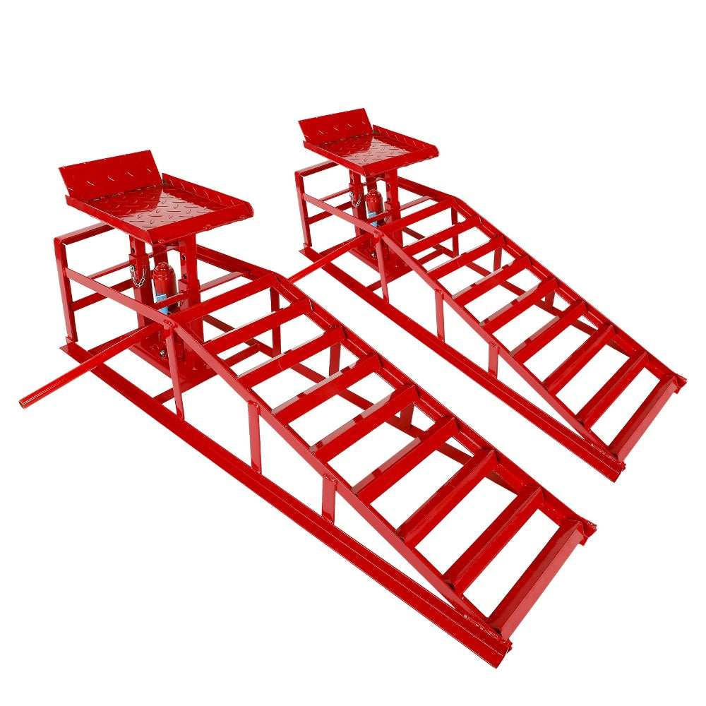 Hydraulic Vehicle Ramps 11,000 lb 5T Low Profile Heavy Duty Lift Service Ramps for Truck Trailer Garage – Adjustable Height, 1 Pack & 2 Pack, Red & Black