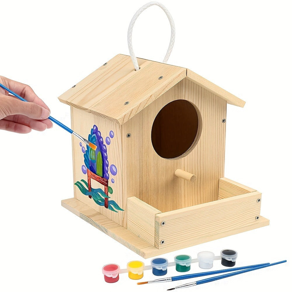 Wooden Birdhouse Building Kit for Kids – DIY Build & Paint Bird House Arts Crafts STEM Activity with Paint & Brushes, Birthday Christmas Gift Boys Girls Ages 4-12