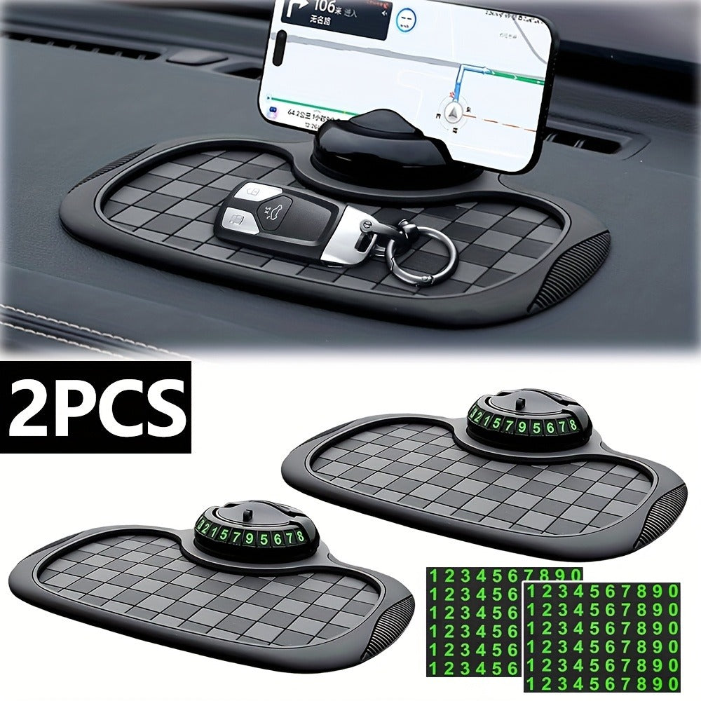 Car Dashboard Anti-Slip Pad with Phone Holder & Digital Number Plate Stickers – Multifunctional Non-Slip Dashboard Storage Mat for Car Interior Accessories