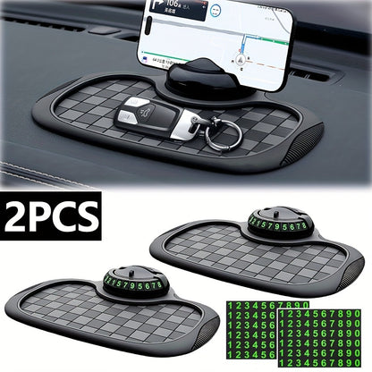 Car Dashboard Anti-Slip Pad with Phone Holder & Digital Number Plate Stickers – Multifunctional Non-Slip Dashboard Storage Mat for Car Interior Accessories