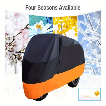 Motorcycle Cover Waterproof UV Protection 190T – 3XL Heavy-Duty Tear-Resistant Polyester with Lock Holes for Outdoor Storage, All-Weather Motorcycle Protection, Black & Orange