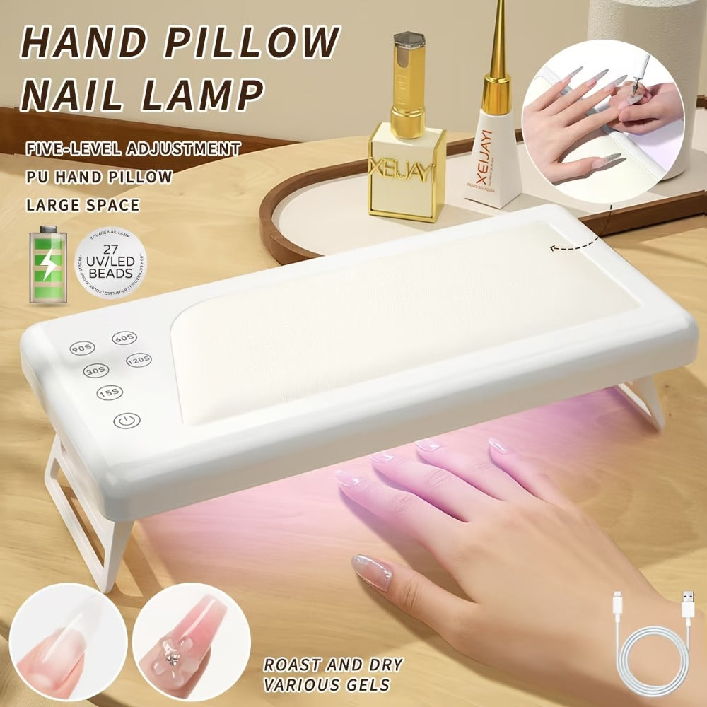 LED Nail Lamp with Hand Pillow Wrist Rest – Square Fast Gel Polish Curing Light for Fingernails & Toenails | Ergonomic Nail Dryer for Home & Salon, Wide Coverage UV LED Nail Light, White